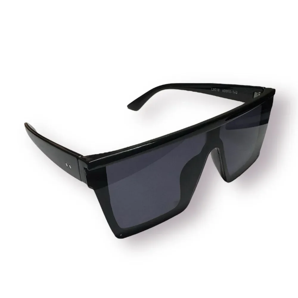 Black Shield Retro Oversized Sunglasses Smokey Lenses 143mm‎